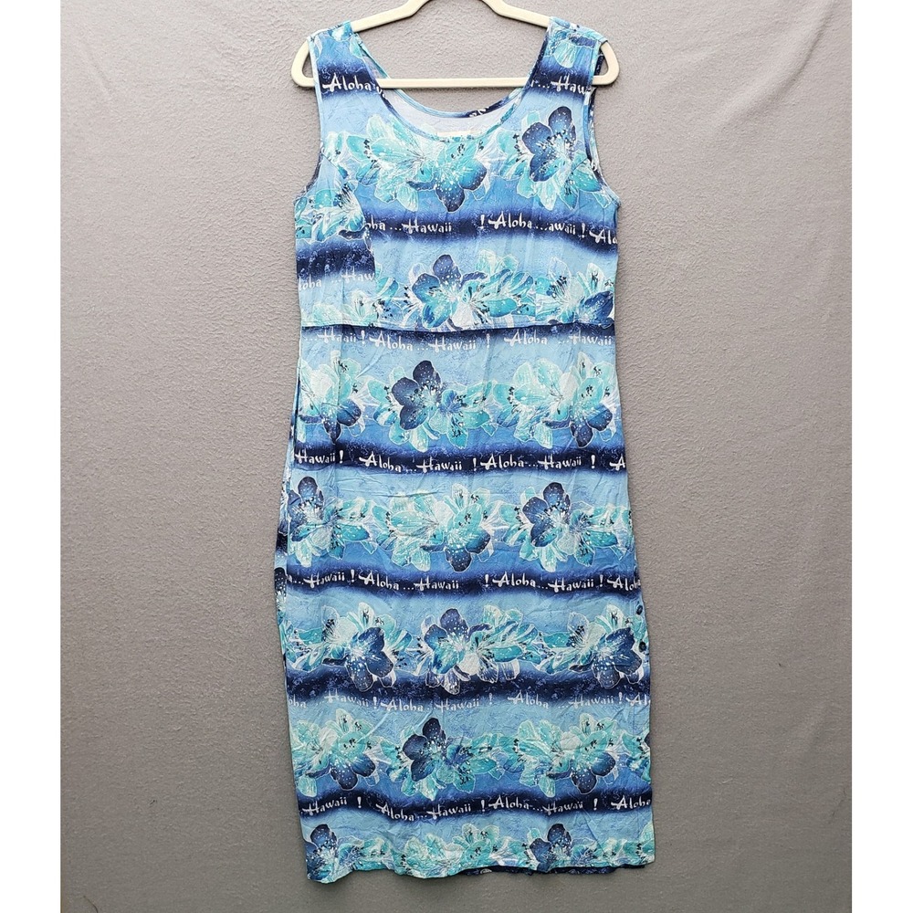 Vintage Jams World Aloha Hawaii Sundress Blue Hibiscus Floral Oceanic Tropical M